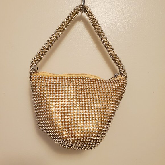 Unbranded Embellished Rhinestone Gold Mini Foldover Hand Bag Wristlet - Picture 10 of 13